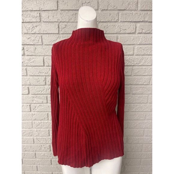 Express Women Burgundy High Neck Cable Sweater Size S - Picture 1 of 6